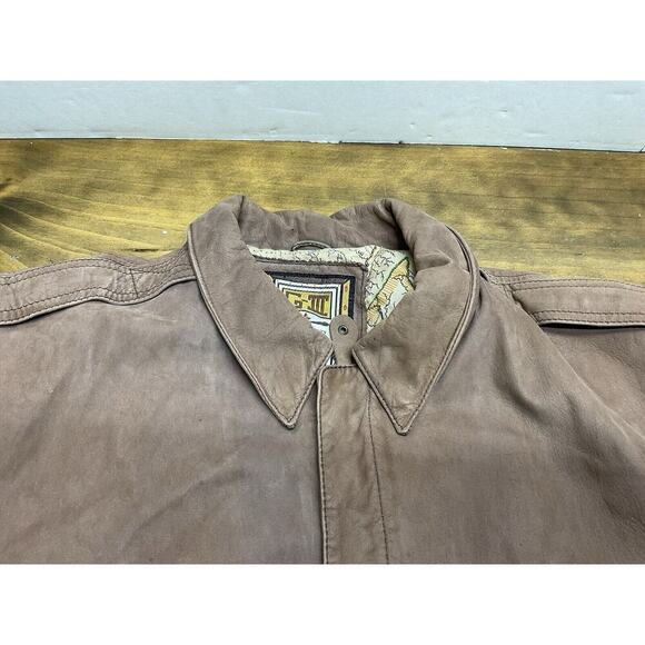 Vintage G-III Global Identity Brown Leather Bomber Jacket Size Large - Picture 6 of 12